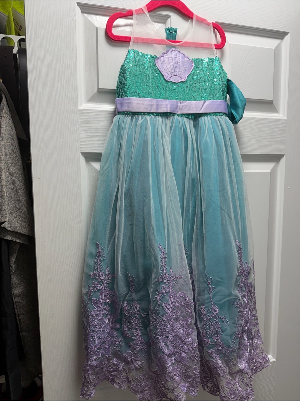 Girls' Disney Ariel Teal and Lavender Mermaid Dress with Shell Accent